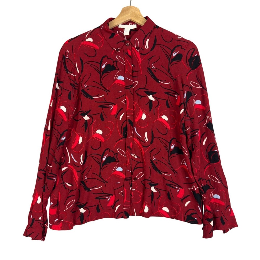 BOSS Hugo Boss Button down Red Floral print shirt long sleeve Sz‎ S Blouse Top